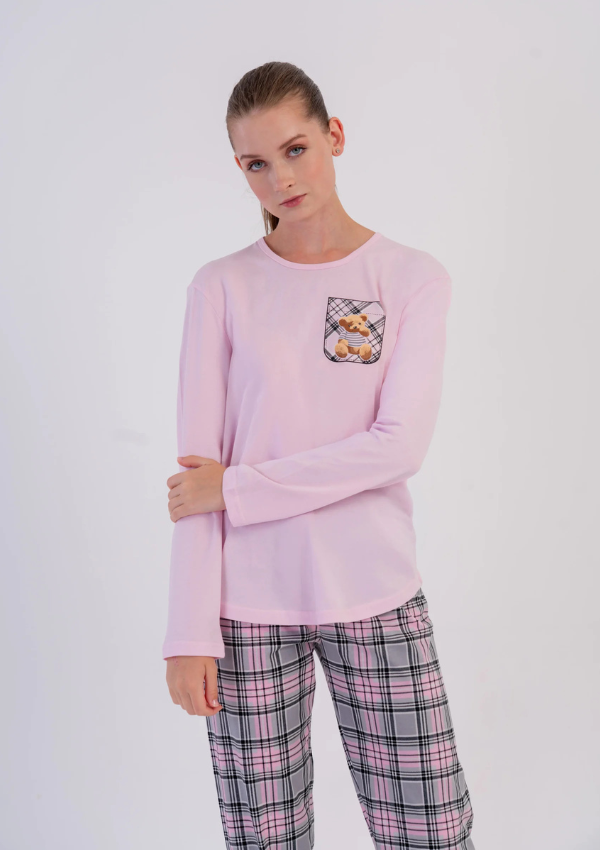 Piżama Damska Vienetta, Teddy Plaid, Różowy, r. M-XXL