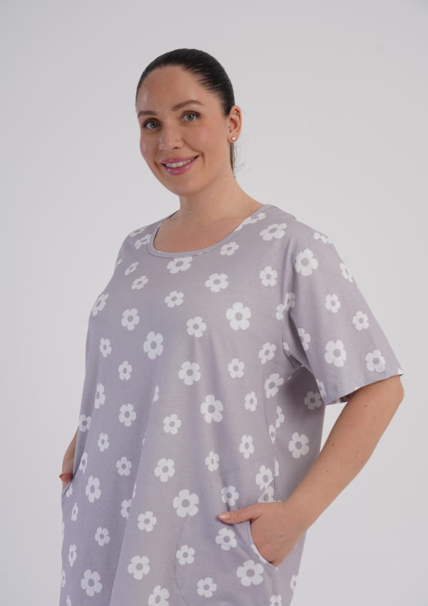 Koszula Nocna Damska Grey Blossom, Szary, r. 1XL - 4XL