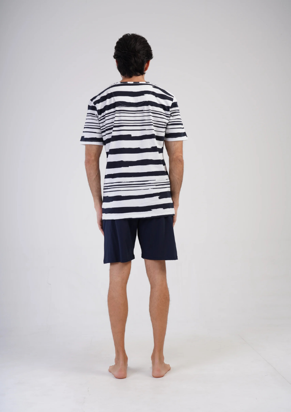 Piżama Męska Vienetta Navy Stripes, Biało/Granatowy, r. M-XXL