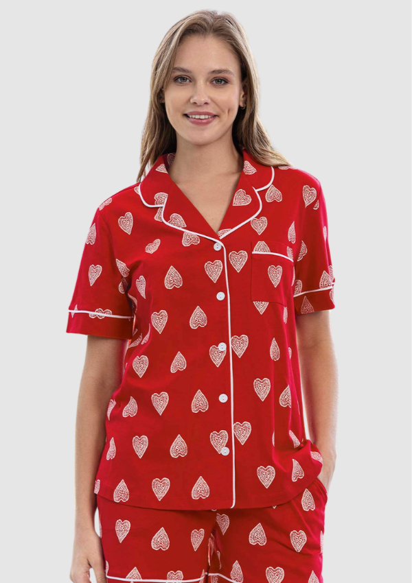 Piżama Damska Heart Charm, Czerwony, M-XL