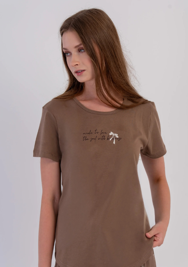 Piżama Damska Vienetta Chocolate Bow, Brązowy, S-XL