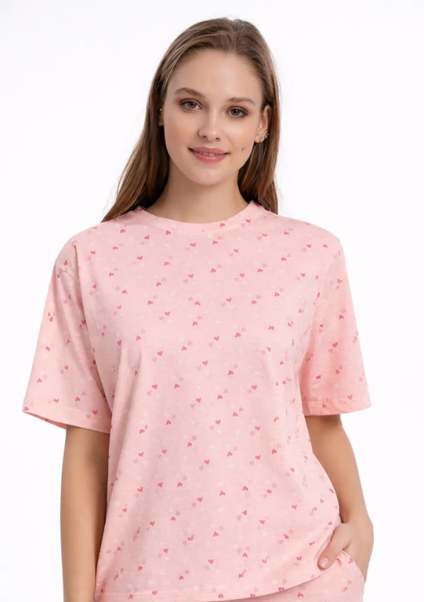 Piżama Damska Pink Heart Set, Różowy, M-XL