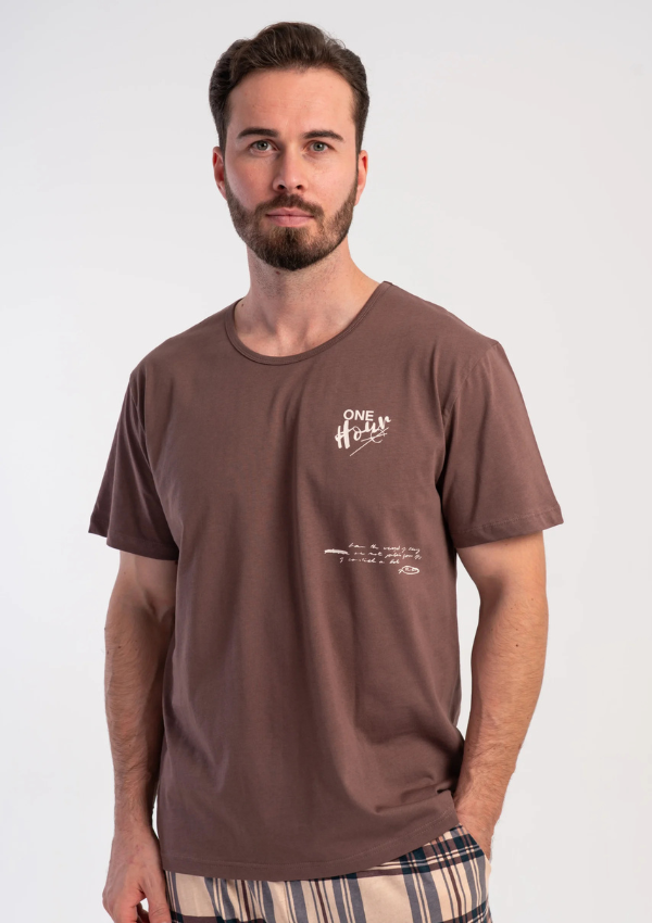 Piżama Męska Vienetta Chestnut Plaid, Brązowy, r. M-XXL