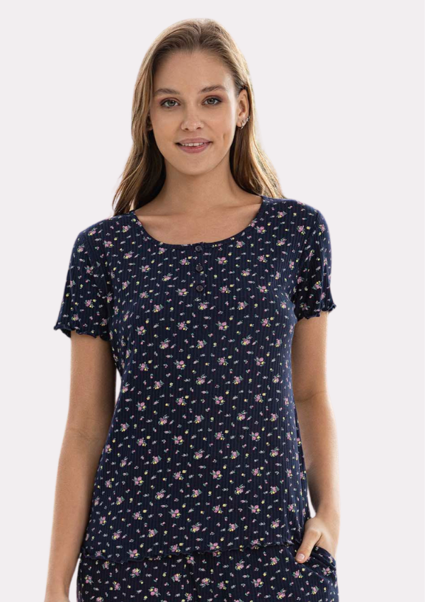 Piżama Damska Navy Bloom, Granatowy, r. M-XXL