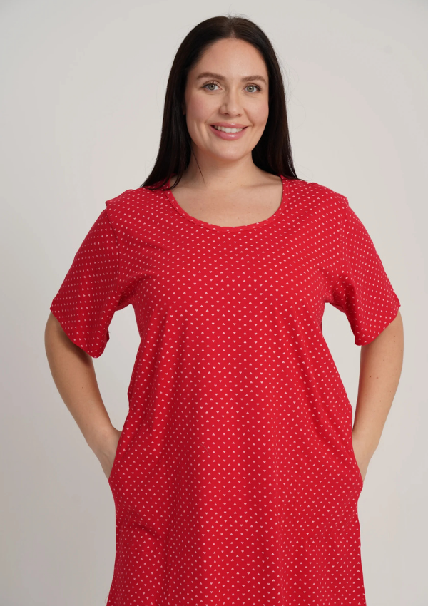 Koszula Nocna Damska Vienetta Red Hearts, Czerwony, r. 1XL - 4XL
