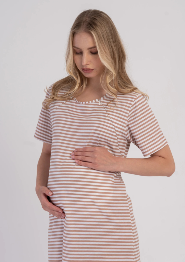 Koszula do Karmienia Vienetta Stripe Maternity, Beżowy, r. M-XXL