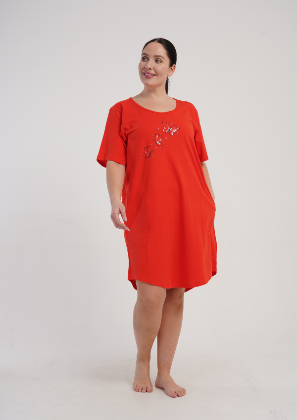 Koszula Nocna Damska Vienetta Apricot Breeze, Czerwony, r. 1XL - 4XL