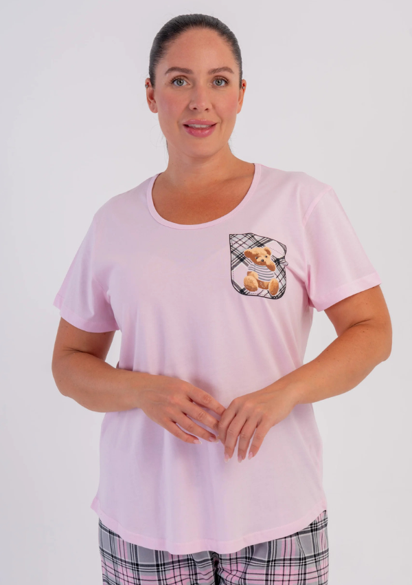 Piżama Damska Vienetta Pink Teddy, Różowy, r. 1XL-4XL