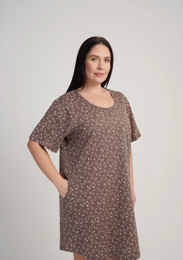 Koszula Nocna Damska Vienetta Taupe Garden, Brązowy, r. 1XL - 4XL