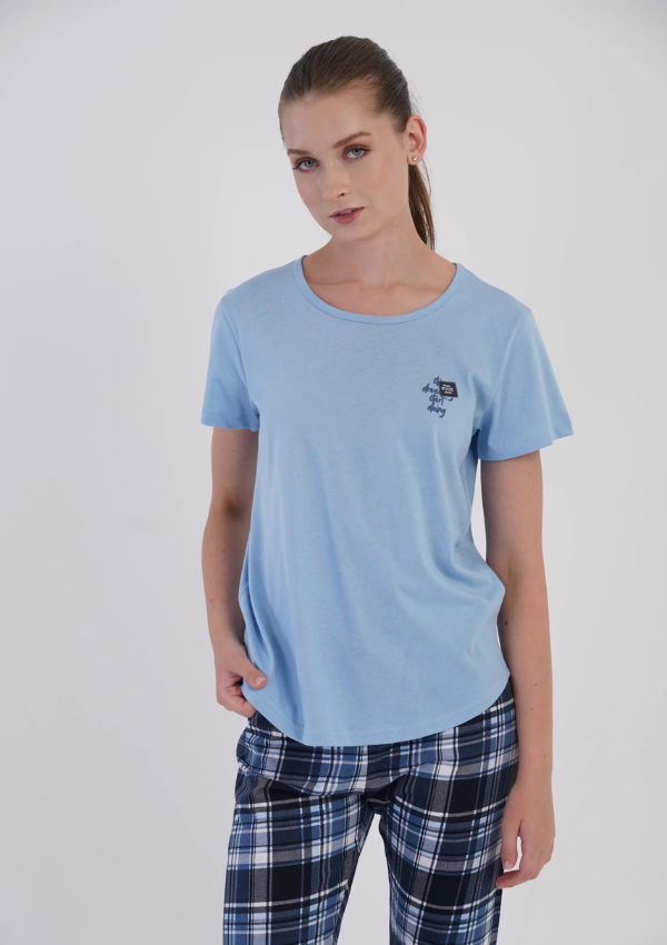 Piżama Damska Vienetta Ocean Plaid, Niebieski, r. M-XXL