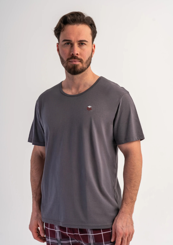 Piżama Męska Vienetta Burgundy Check, Szary, r. M-XXL