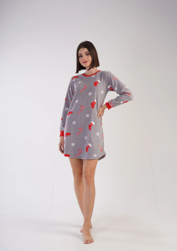 Koszula Nocna Damska Vienetta Winter Comfort, Szary, r. S - XL