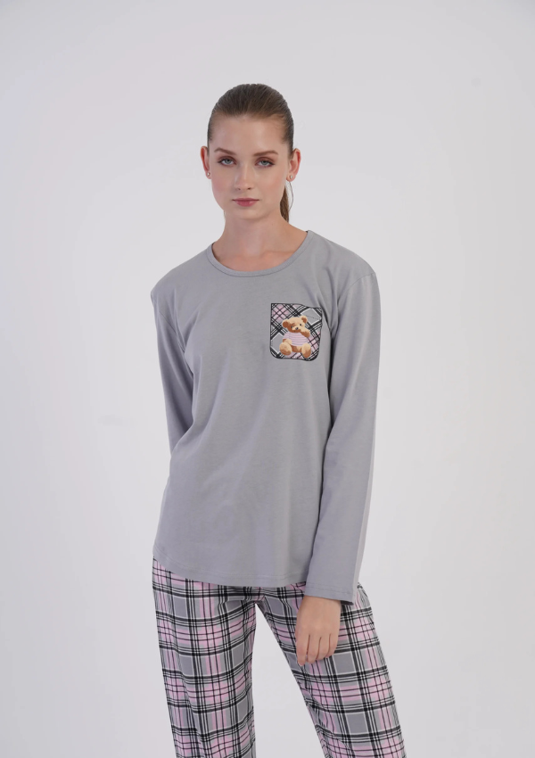 Piżama Damska Vienetta, Teddy Plaid, Szary, r. M-XXL