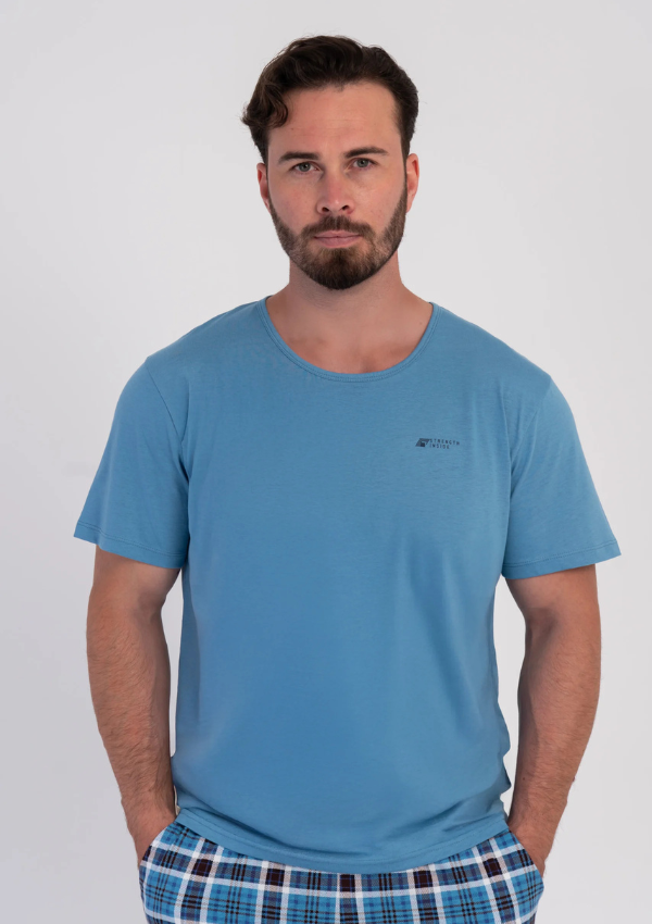Piżama Męska Vienetta Blue Grid, Niebieski, r. L-XXL