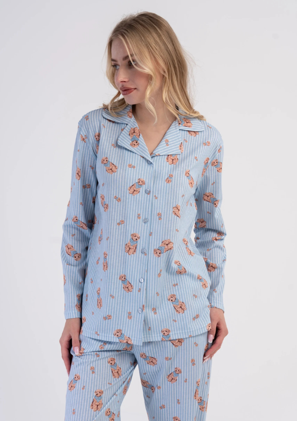 Piżama Damska Vienetta Blue Teddy Classic, Niebieski, r. S-XXL