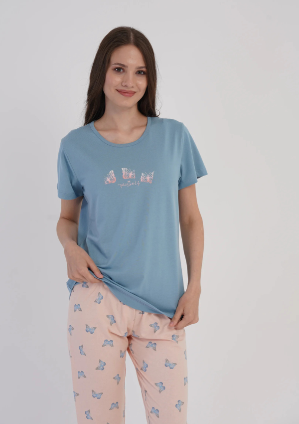 Piżama Damska Vienetta Blue Butterfly, Niebieski, r. M-XXL