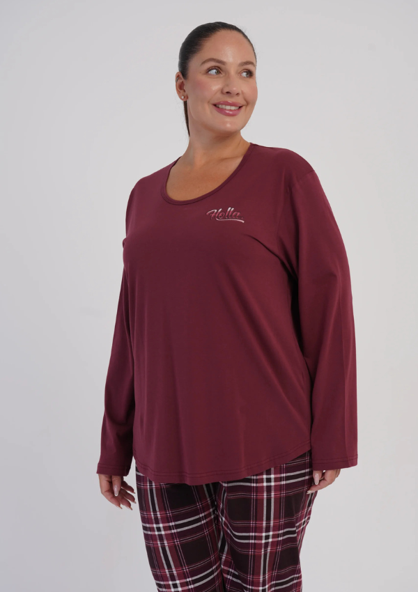 Piżama Damska Vienetta Burgundy Check, Bordowy, r. 1XL-4XL