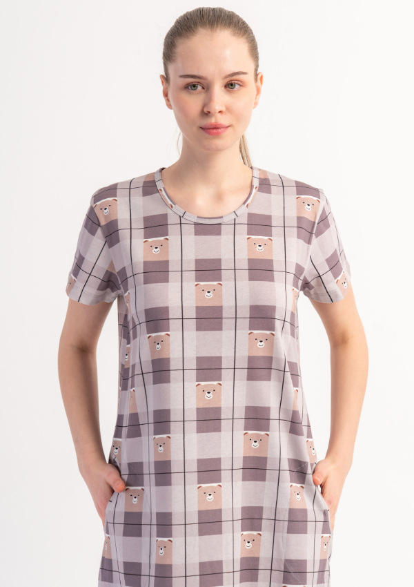 Koszula Nocna Vienetta Bear Checks, Szary, r. M-XXL