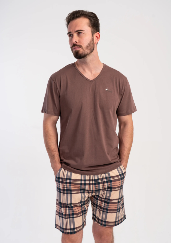 Piżama Męska Vienetta Heritage Check, Brązowy, r. 1XL-4XL