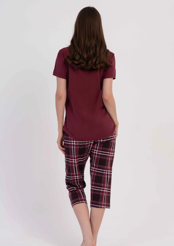 Piżama Damska Vienetta Red Check, Bordowy, r. M-XXL