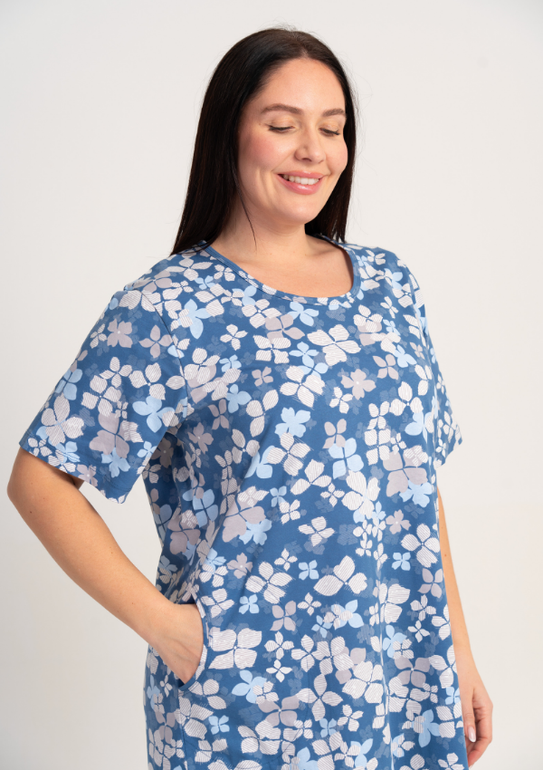 Koszula Nocna Damska Vienetta Blue Meadow, Niebieski, r. 1XL - 4XL