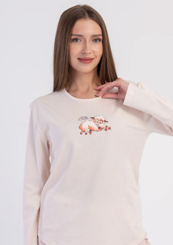 Piżama Damska Vienetta, Little Sheep, Ecru, r. S-XL