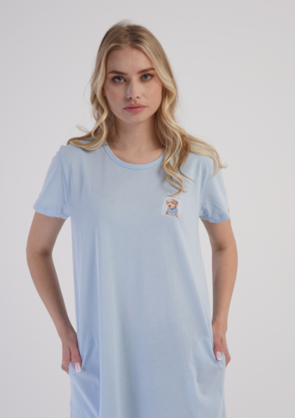 Koszula Nocna Vienetta Teddy Pocket, Błękitny, r. M-XXL