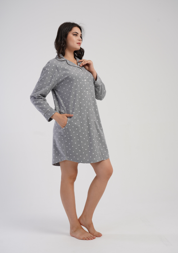 Koszula Nocna Damska Vienetta Warm Dots, Szary, r. M- XXL