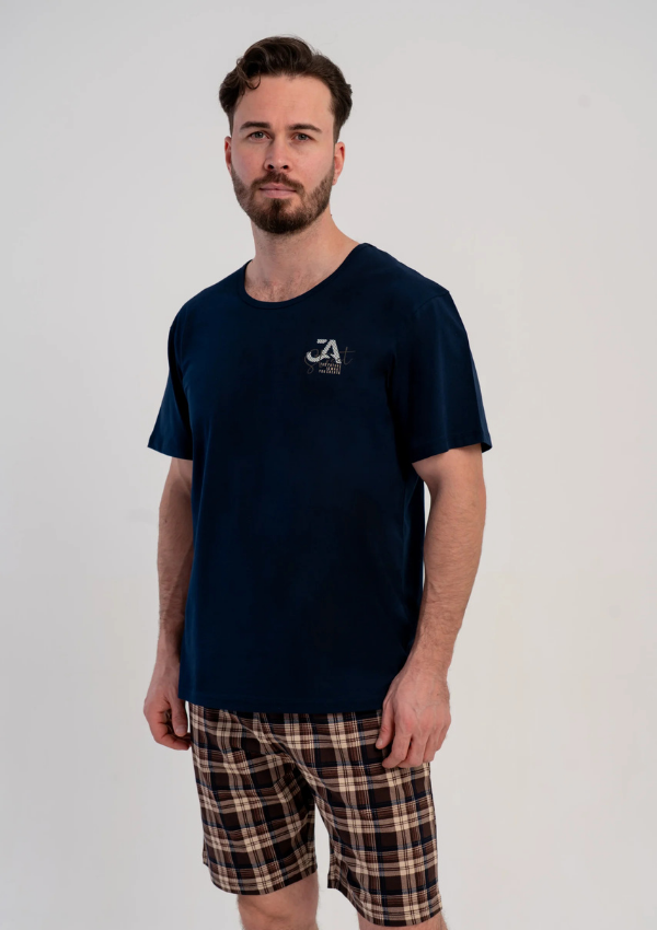 Piżama Męska Vienetta Big Navy Check, Granatowy, r. 5XL-7XL