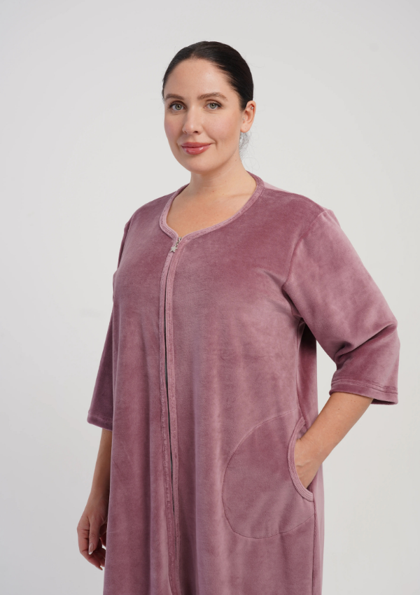 Szlafrok damski Vienetta Velvet Comfort, Różowy, r. 1XL-4XL