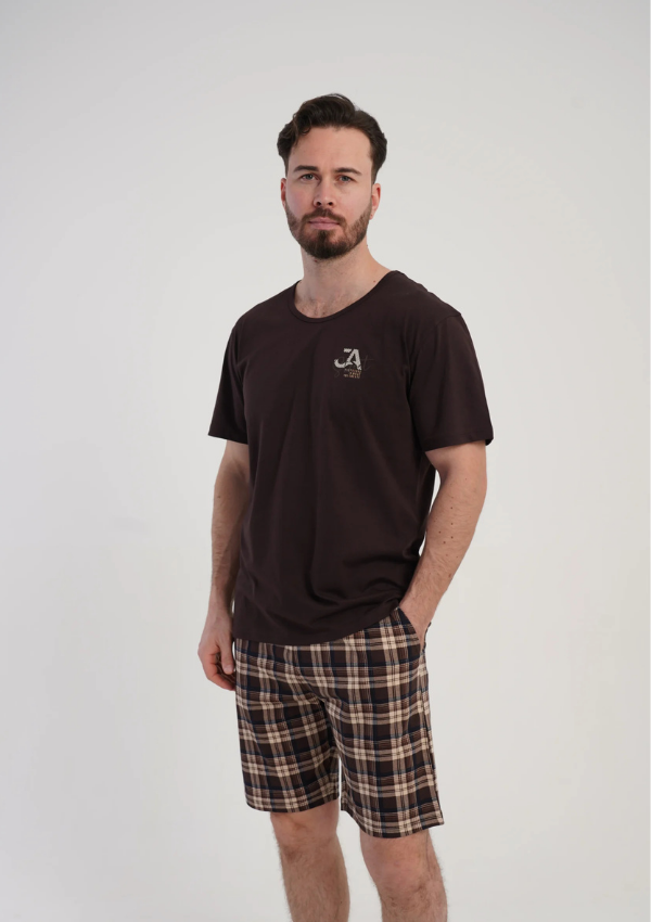 Piżama Męska Vienetta Big Brown Check, Brązowy, r. 5XL-7XL