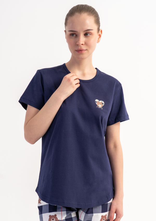 Piżama Damska Vienetta Bear Check, Granatowy, r. M-XXL