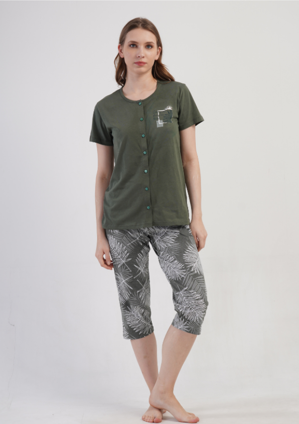 Piżama Damska Vienetta Olive Leaves, Zielony, r. L-XXL