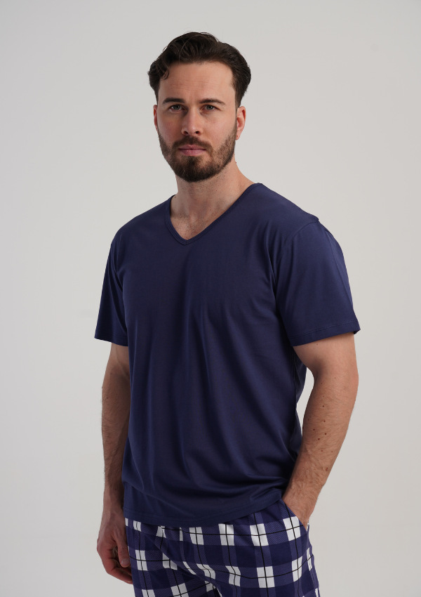 Piżama Męska Vienetta Navy Lounge, Granatowy, r. M-XXL