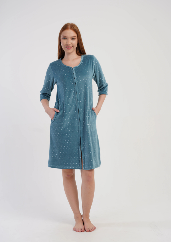 Szlafrok damski Welurowy Vienetta Blue Velour, Różowy, r. M-XXL