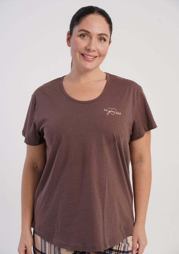 Piżama Damska Vienetta Brown Check, Brązowy, r. 1XL-4XL
