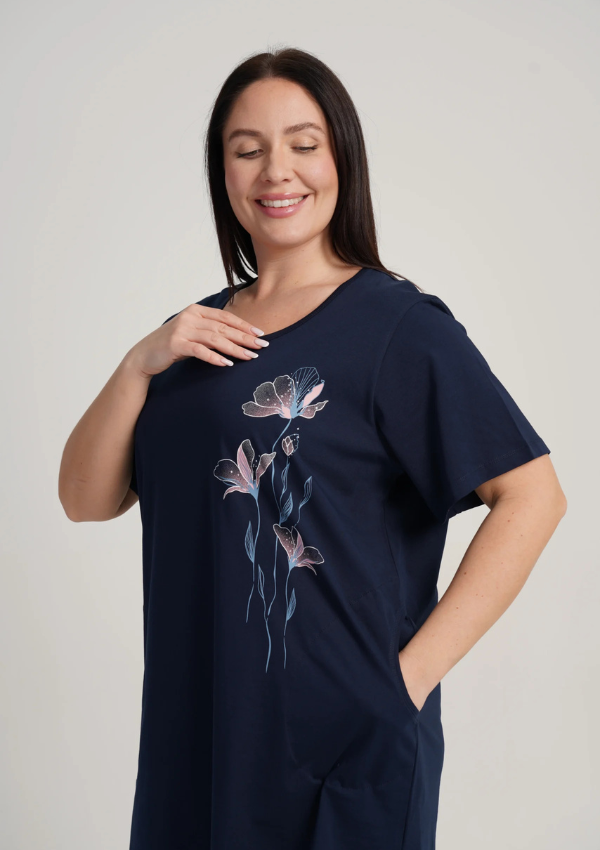 Koszula Nocna Damska Vienetta Navy Bloom, Granatowy, r. 1XL - 4XL
