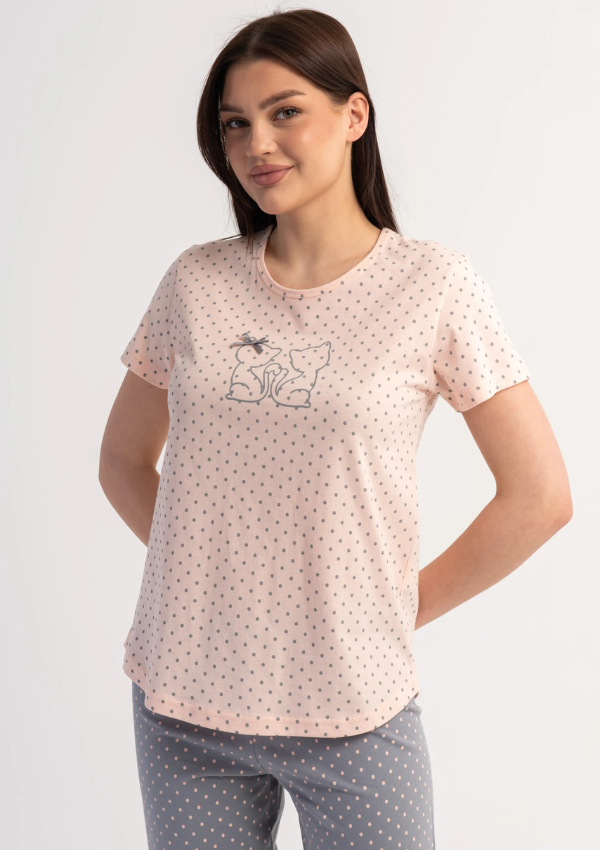 Piżama Damska Vienetta Kitty Polka, Różowy, r. M-XXL