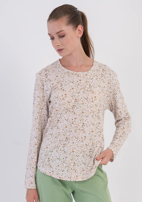 Piżama Damska Vienetta, Cream Sage, Kremowy, r. M-XXL