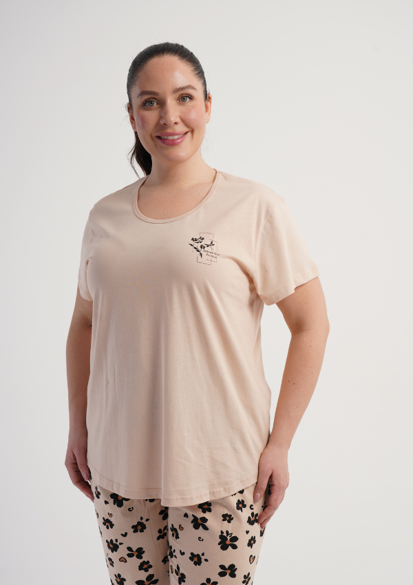 Piżama Damska Vienetta Floral Breeze, Beżowy, r. 1XL-4XL