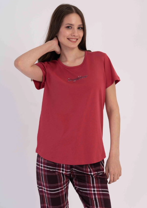 Piżama Damska Vienetta Red Check, Czerwony, r. M-XXL