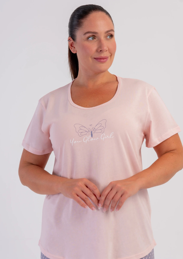 Piżama Damska Vienetta Mauve Butterfly, Różowy, r. 1XL-4XL