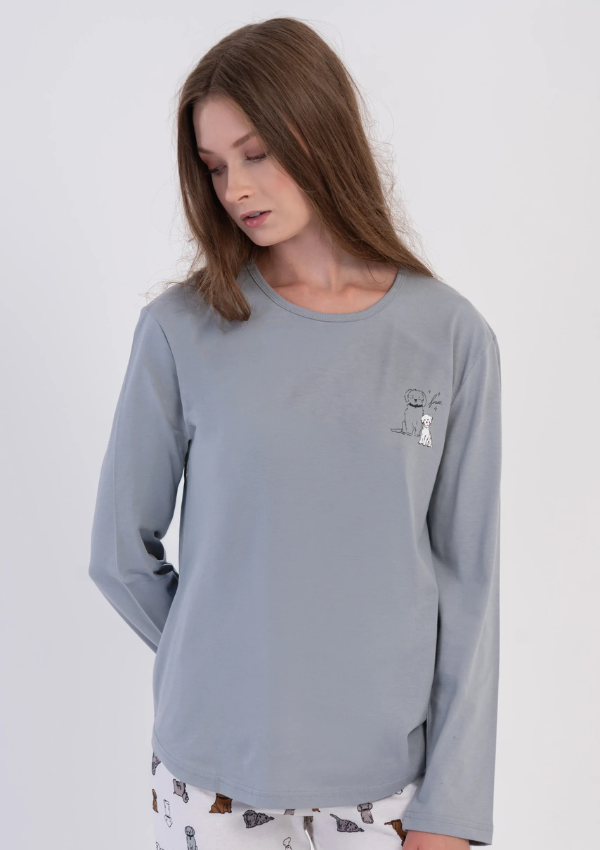 Piżama Damska Vienetta, White Puppy, Szary, r. S-XL
