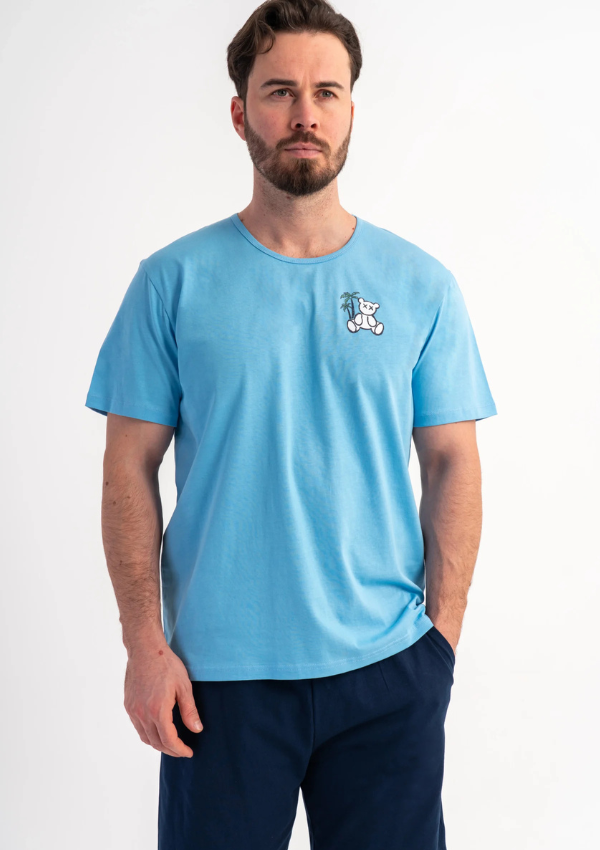 Piżama Męska Vienetta Bear Chill, Niebieski, r. S-XL