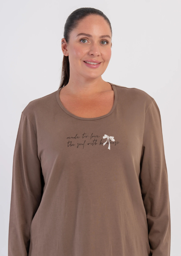 Piżama Damska Vienetta Bow Harmony, Brązowy, r. 1XL-4XL
