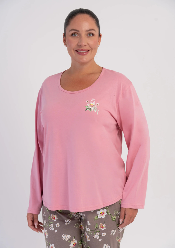 Piżama Damska Vienetta Pink Blossom, Różowy, r. 1XL-4XL