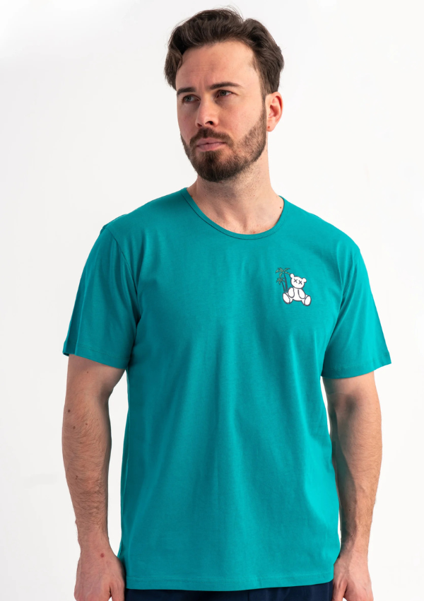 Piżama Męska Vienetta Bear Chill, Turkusowy, r. S-XL