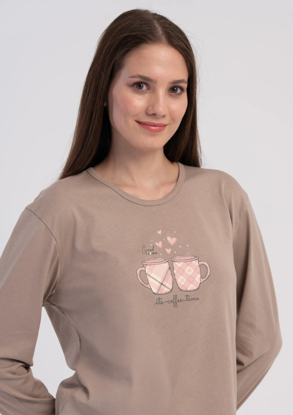 Piżama Damska Vienetta, Latte Cup, Beżowy, r. M-XXL