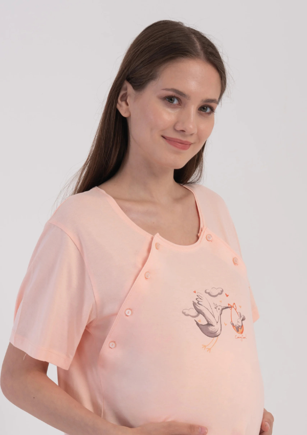 Koszula do Karmienia Vienetta Peach Stork, Brzoskwiniowy, r. S-XL