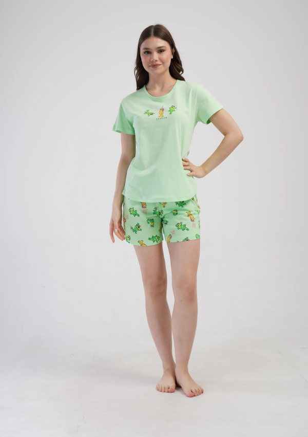 Piżama Damska Vienetta Dino Green, Zielony, S -XL